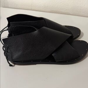 beek Black Cross-Over Leather Sandals